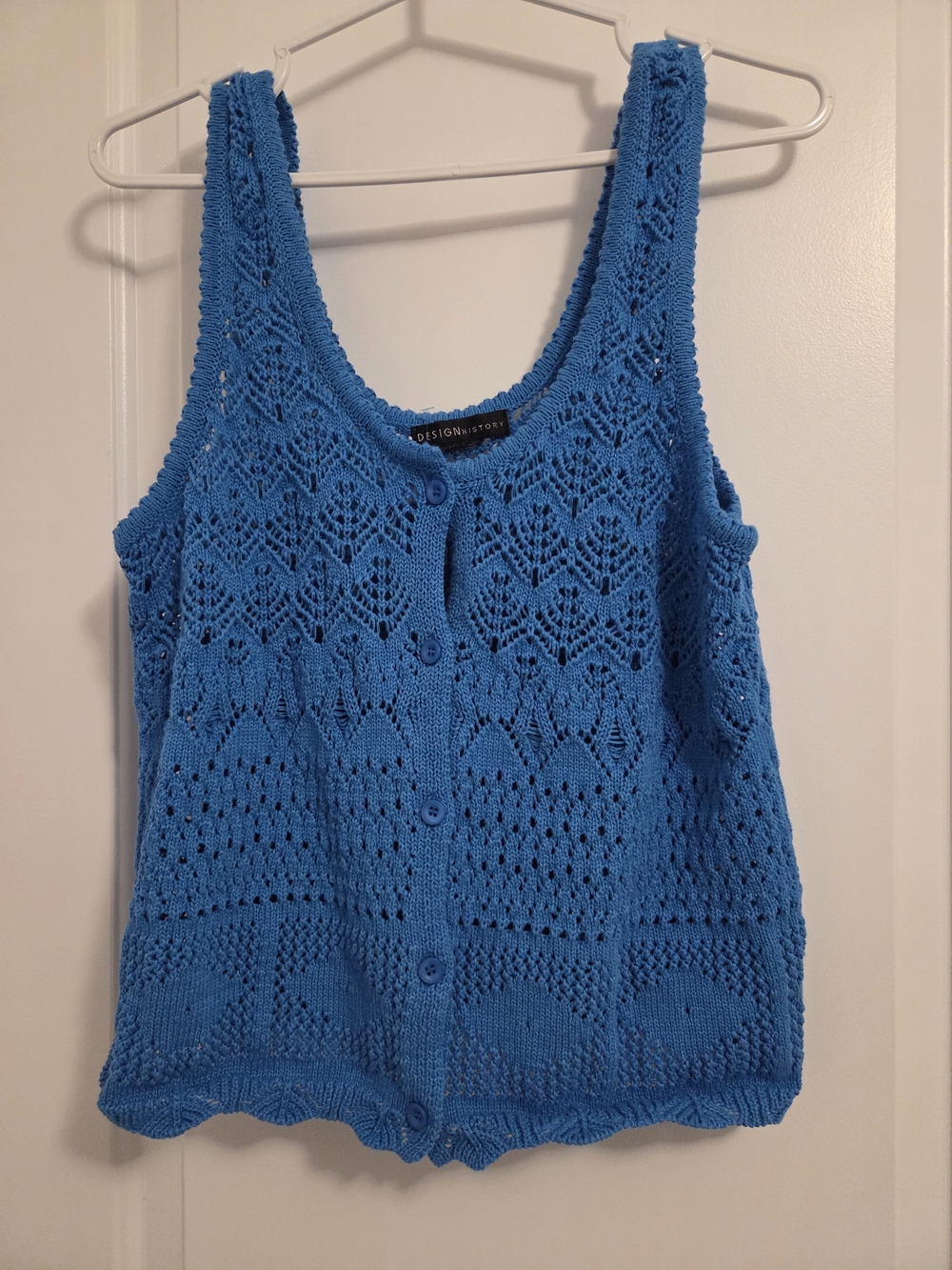Womens Blue Knit Button-Front Top - Medium
